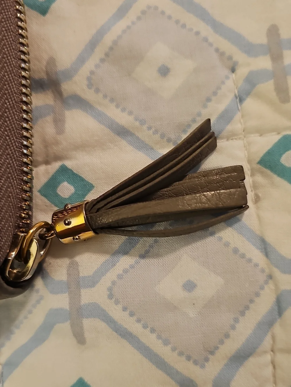 Gucci Taupe Leather Zip-Around Wallet with Tassel
